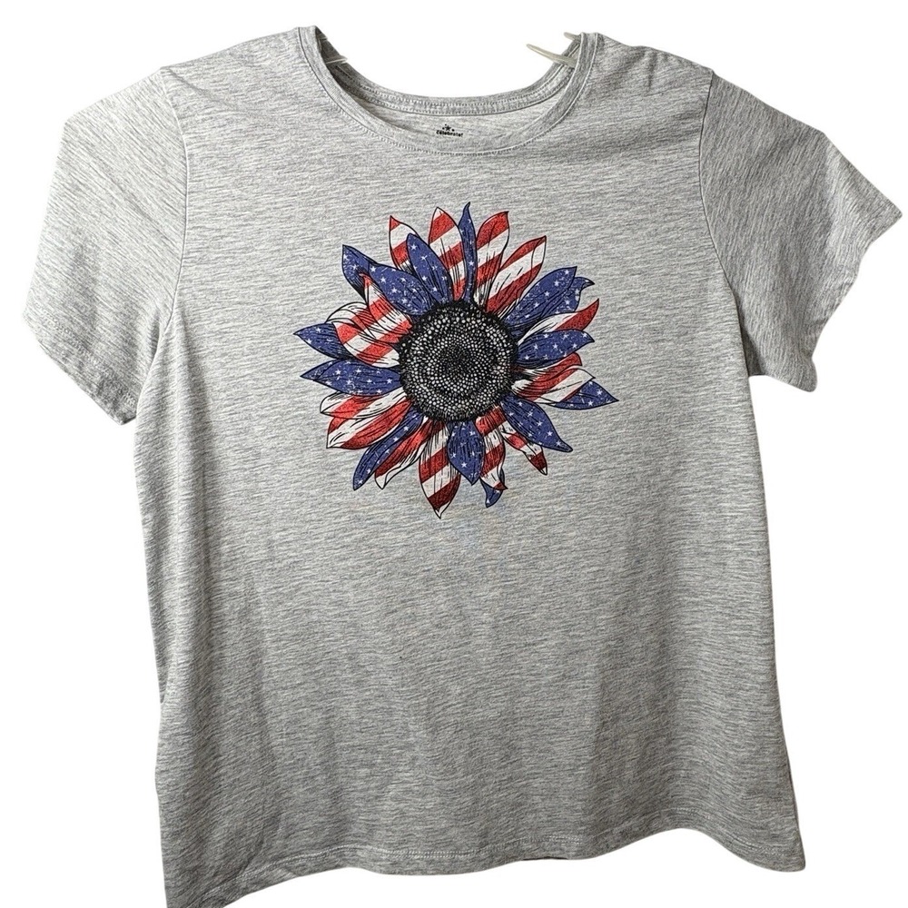 Celebrate Patriotic T-Shirt Grey Sunflower In Red/White Blue With Stars XL 16-18